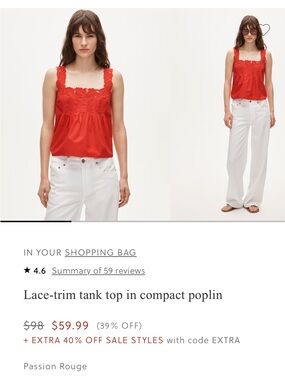 J. Crew Passion Rouge Lace-Trim Square Neck Tank